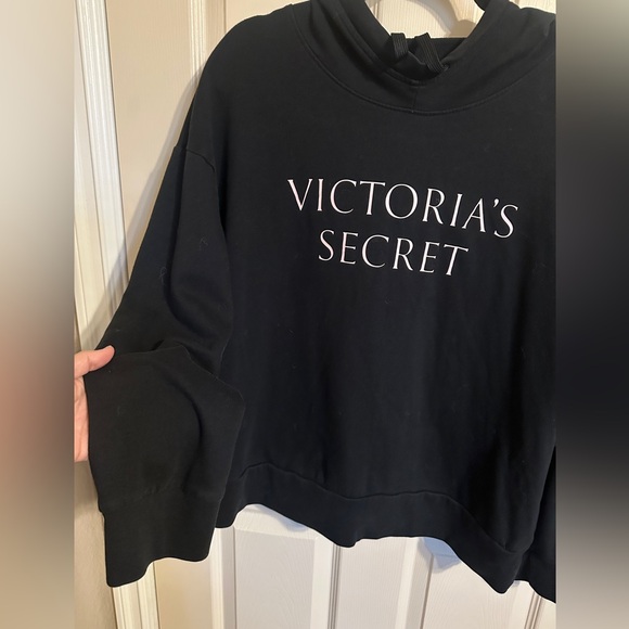 Victoria's Secret Lightweight Pullover Hoodie Logo Sweatshirt, Black w Pink, XL - Picture 3 of 8